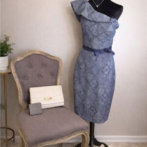 Lela Rose Elegant Chic One-Shoulder Navy Dress